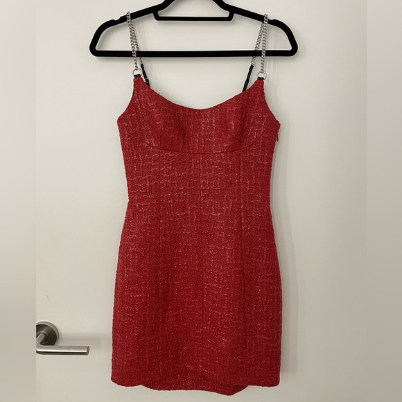Alexander Wang chain trimmed coated tweed red dress - Picture 2 of 4